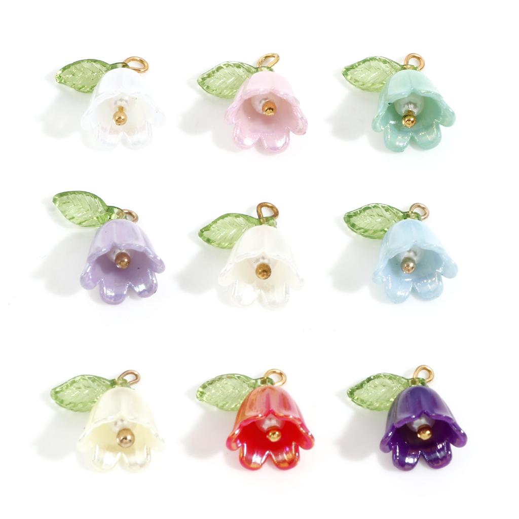 10PCs Multicolor Resin Charms 3D Lily Of The Valley Flower Gold Color Metal Pendants DIY Earrings Women Jewelry 14.5mm x 14mm