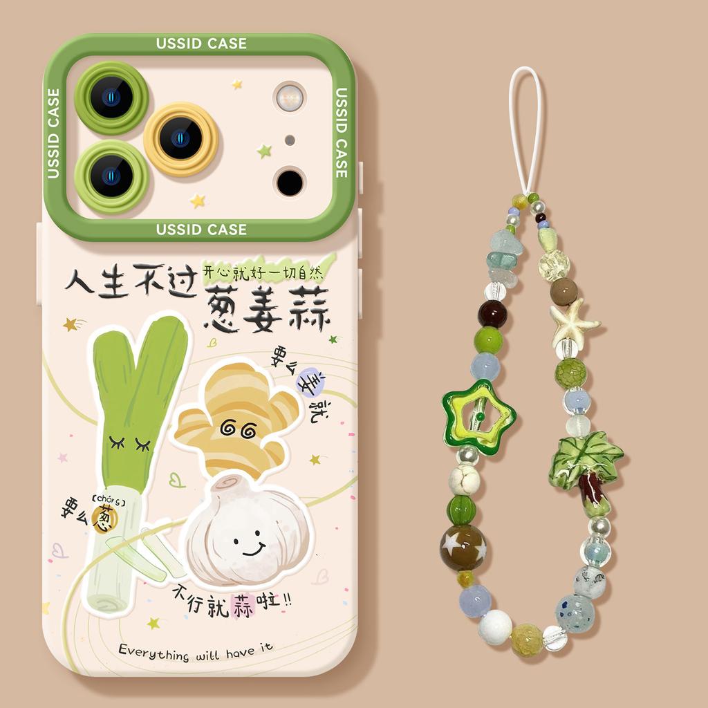 Onion, Ginger and Garlic Mobile Phone Case for iPhone17 Fresh 16pro Apple 15max Lanyard 14 Green 13 Silicone Case