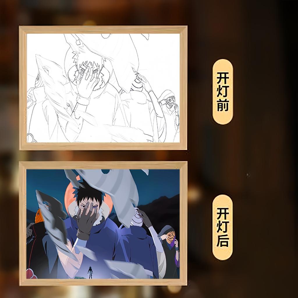 23cm/9.06in Naruto Painting Atmosphere Lights Anime Figure Peripherals Lamp Bedroom Desk Cartoon Collectible Display Funny Gifts