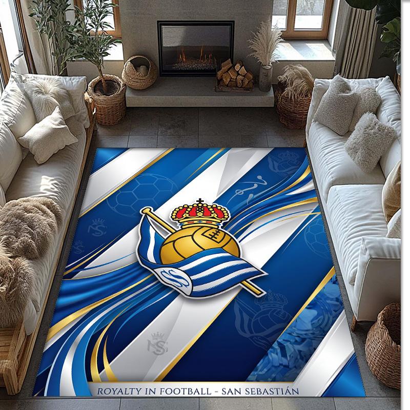 Real Sociedad FC Soccer Football Pattern Soft Area Rug Non Slip Indoor Floor Carpet Sports Decor Mat for Bedroom