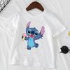 Cute Disney Stitch Print Kids T-shirts Summer White Short Sleeve Boys Girls Tee Shirt Child Cartoon Harajuku Tops Clothes