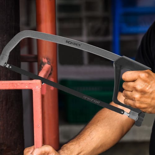 BOOSDEN Hacksaw, 395cm, for Woodworking and Metalworking, Includes 4 Replacement Blades (2 Hacksaw Blades + 2 Woodworking Blades)
