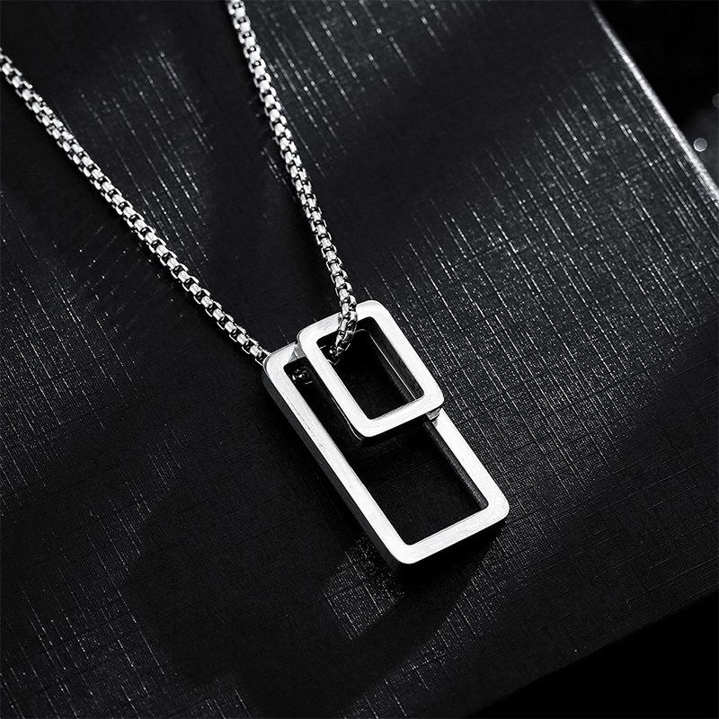 New Titanium Steel Necklace Rectangular Pendant Versatile Accessories 60CM