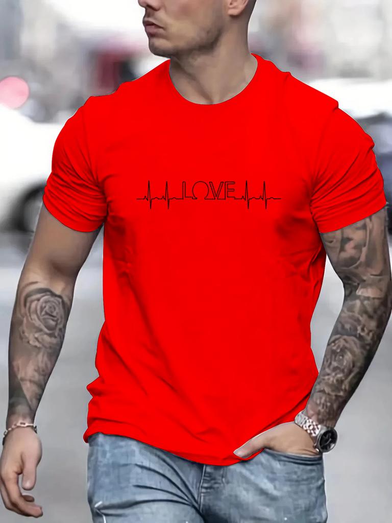 LOVE Heartbeat Funny Men Tshirt Hip Hop Casual Tops Summer Street T Shirt Oversized Cotton Short Sleeve