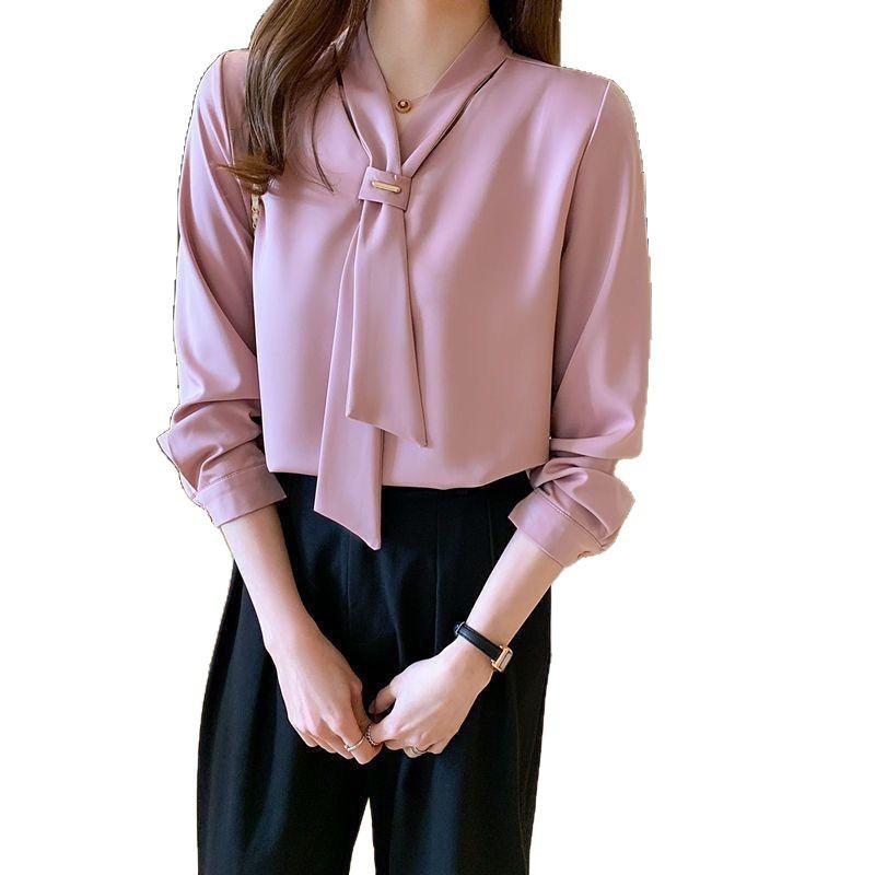 Spring Korean Loose Bow Chiffon Shirt for Women Temperament Long Sleeved Shirt