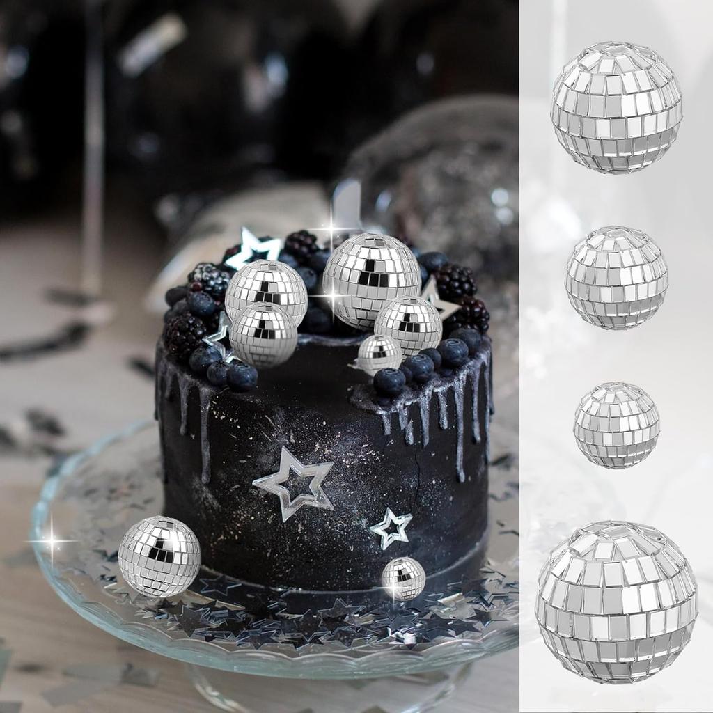 7PCS Disco Ball Cake Topper 70s Disco Themed Dance Party Supplies for Cake Dessert Accessories Disco Party Ornament