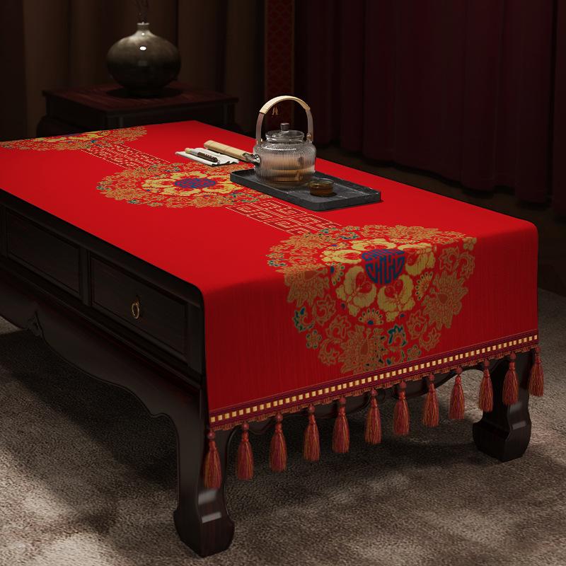 Red Festive Living Room Wedding Coffee Table Tablecloth Atmosphere Engagement Rectangular Dining Table Tablecloth Desktop Dust Cover