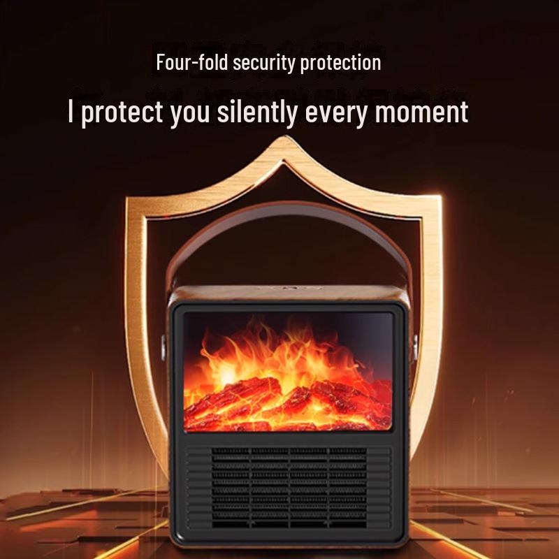 Portable Wood Grain Electric Fireplace Heater with Simulated Flame