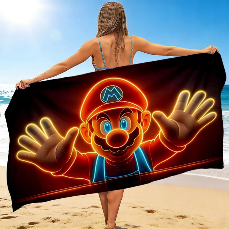 1Pc Neon Mario Adventure Beach Towel Quick Dry Multiuse For Beach Pool Gym Yoga Home Travel Christmas Halloween Xmas Gift S1246