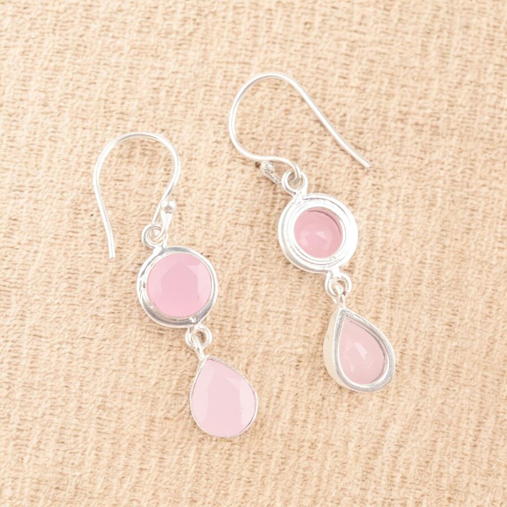 Rosenchalcedon Edelstein 925 Sterlingsilber Handgefertigter Schmuck Hakenohrringe EE-142-15