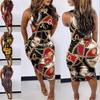 Europäisches & Amerikanisches Ärmelloses Enganliegendes Bedrucktes Kleid - Frühling/Sommer 2022, Rundhals, Neu eingetroffen