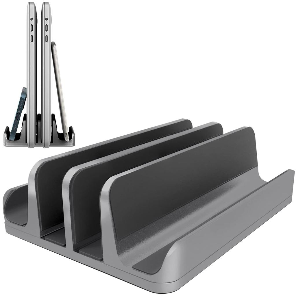 new Adjustable width aluminum laptop stand Vertical orientation cooling function Compatible with MacBook and for stability Space-saving, design