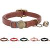 THAIN Leather Cat Collar with Bell Breakaway- Adjustable, Durable, Retro Bell Fit Most Cats and Kittens (Brown)