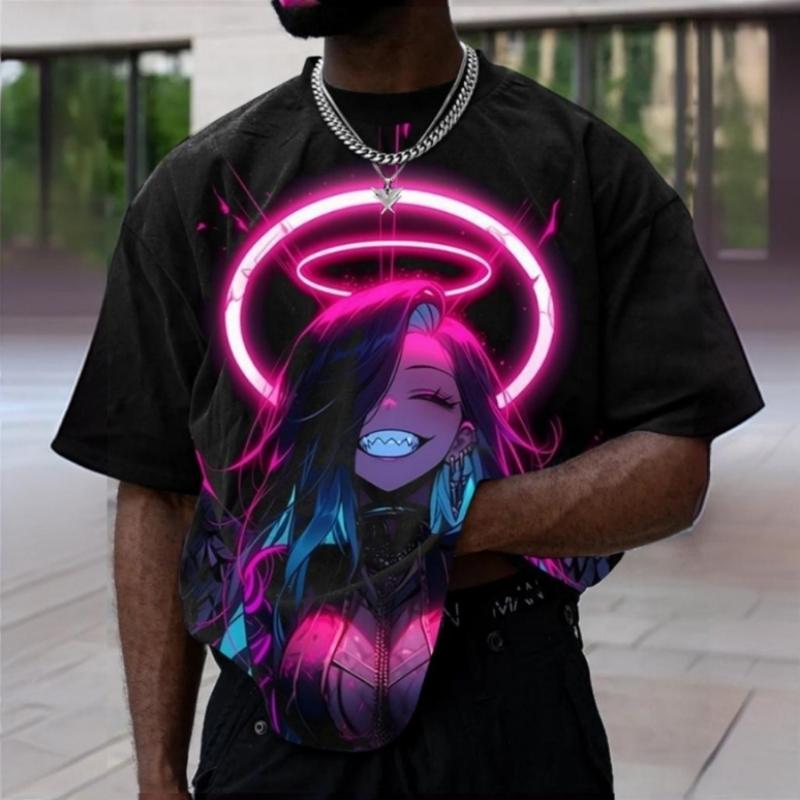 Men's T-Shirt 3d Animation Character Print Short Sleeve Tee For Men Fashion Street Man Clothing Loose Oversized T-Shirt Top