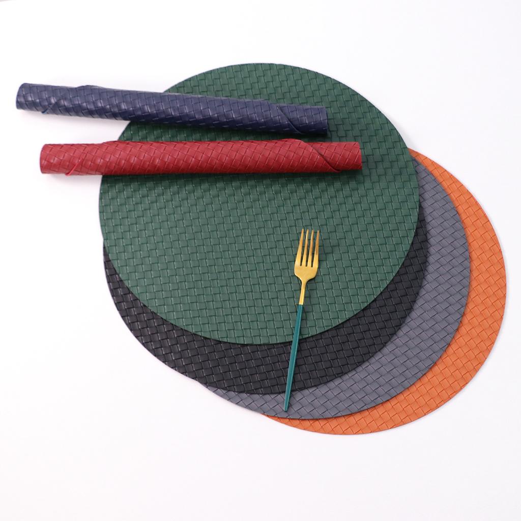 Premium Hotel Woven Pattern Round Leather Placemat Simple Home Western Dining Mat Waterproof and Thermal Insulation Spot