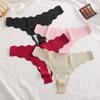 4 Stück Nahtlose Damen-Tangas Sexy Eisseide Wellengürtel Höschen Niedrige Taille Unsichtbarer G-String Dehnbarer T-Rücken Atmungsaktive Lingerie