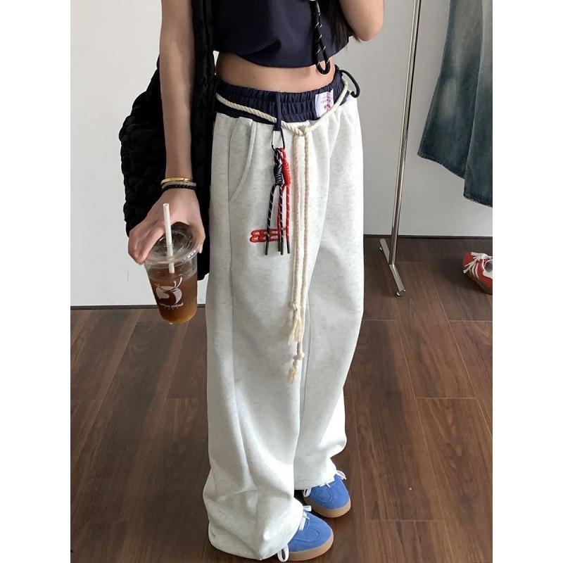 Casual Retro Street Dance Sporty Hip-hop Sweatpants for Women in Autumn and Winter, Loose Straight-leg, Slimming Wide-leg Pants