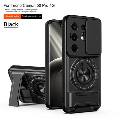 Slide Camera Cover for Infinix Camon 50 4G Case With Built-in Ring Stand and Folding Stand