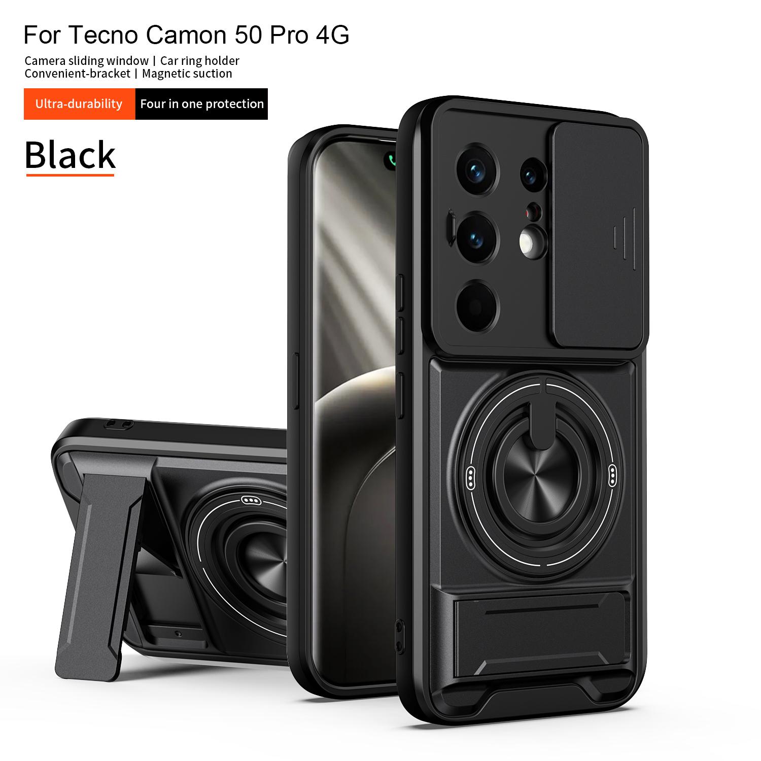 

Slide Camera Cover for Infinix Camon 50 4G Case With Built-in Ring Stand and Folding Stand for Infinix Camcon 50 4G чёрный