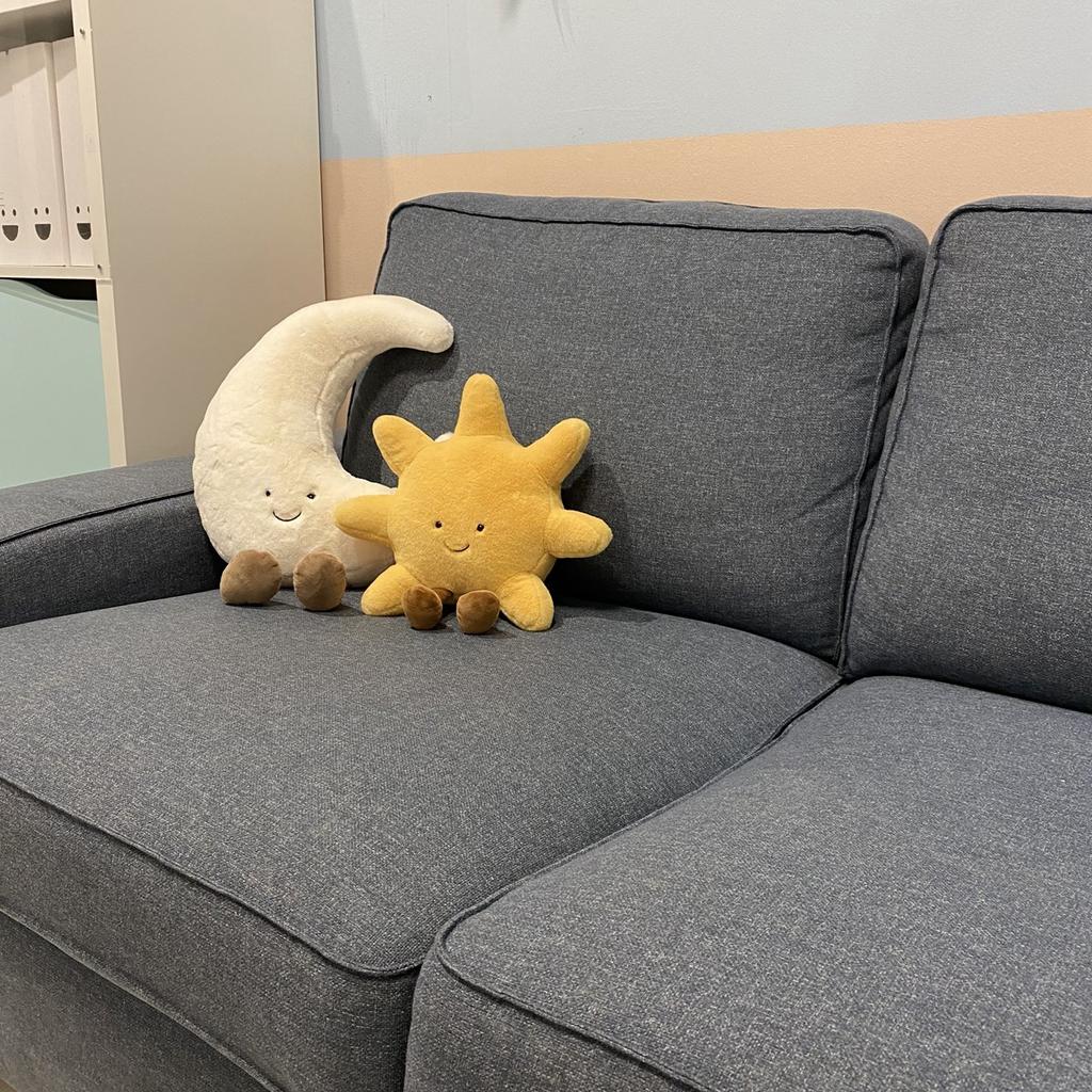 Sevimli Gülümseme Yüz Beyaz Ay Sarı Güneş Peluş Dolması Sevimli Karikatür Hava peluş oyuncak Çocuk için yatak odası dekoru Kanepe Atmak Yastık