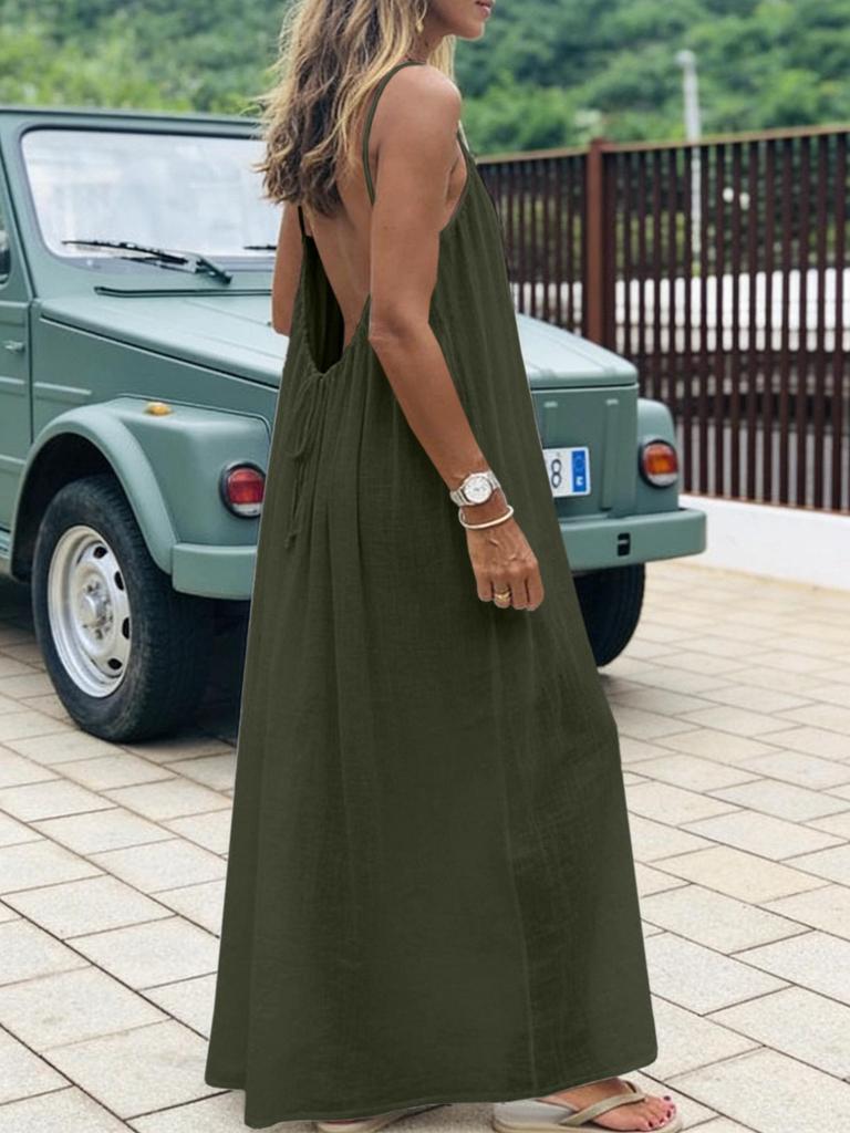 Vestido Tejido Holgado sin Espalda con Tirantes Finos para Mujer Tallas Grandes