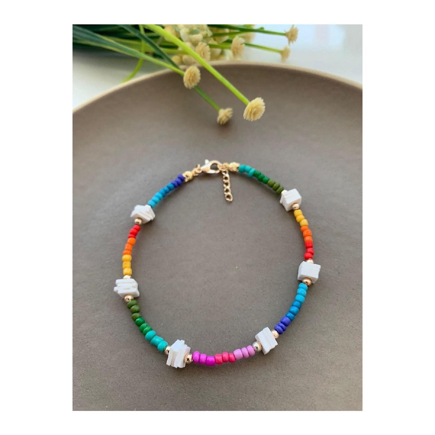 

Rainbow Colored Sand Beaded Anklet чистий