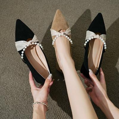 Escarpins pointus en perles françaises pour femmes nouvelles chaussures à talons épais pour femmes chaussures de demoiselle d'honneur décolletées et dépolies