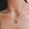 European & American Double Layer Evil Eye Pendant Necklace - Trendy Alloy Retro Chain for Women