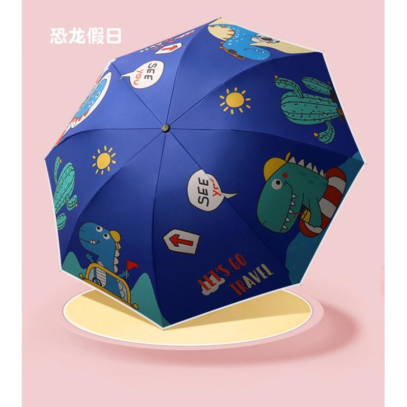 Automatic Safety Umbrella Kids Boys Girls UV50 Rain Sun Protection 3-Fold Cartoon Design With Reflective Stripes