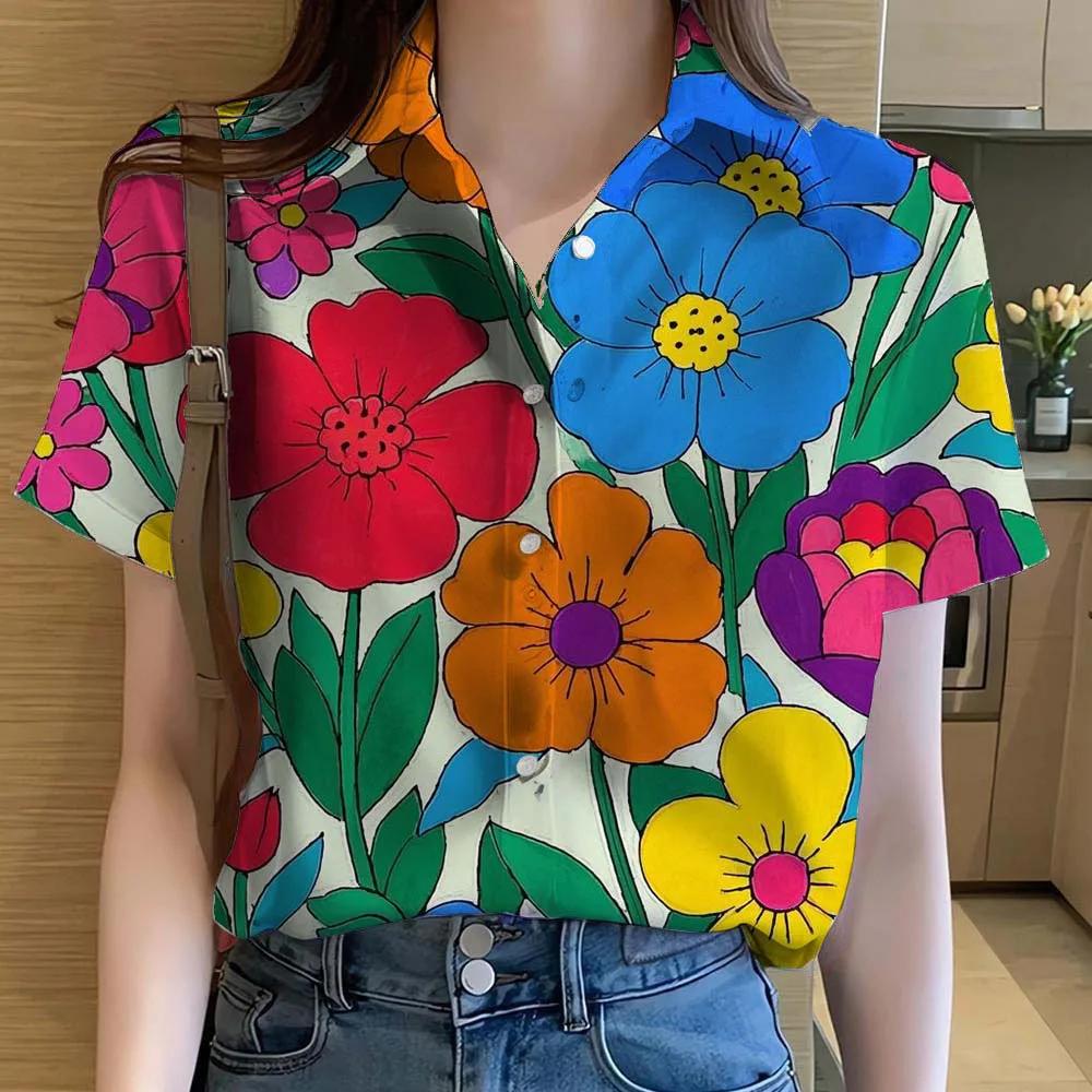 3D Printed Casual Beach Shirt Summer New unflower Blouse Y2k Women's Clothes