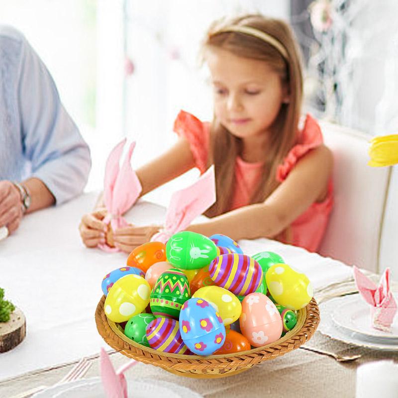 12Pcs Easter Fillable Opening Egg Colorful Plastic Eggs Kids Favors 2025 Easter Party Home Decorations Candy Gift Packaging Box