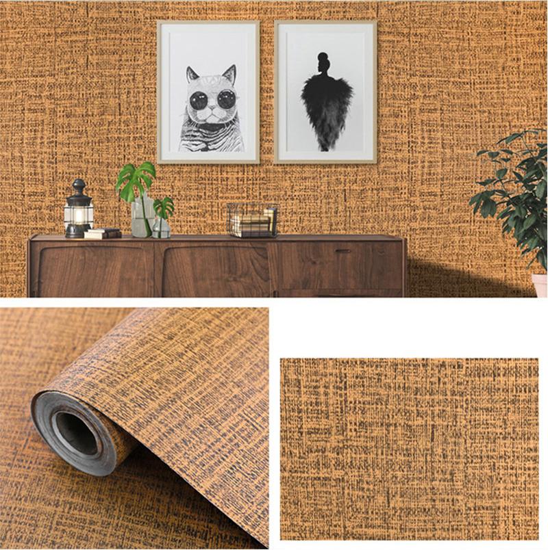 Solid Color Linen Pattern Living Room Bedroom Cabinet Decorative Sticker Self-adhesive Wallpaper Waterproof and Moisture-proof