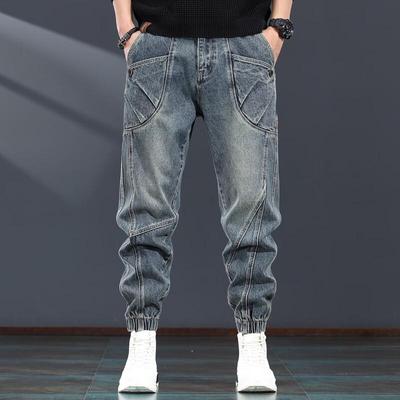 Men's Vintage Washed Denim Cargo Jogger Pants