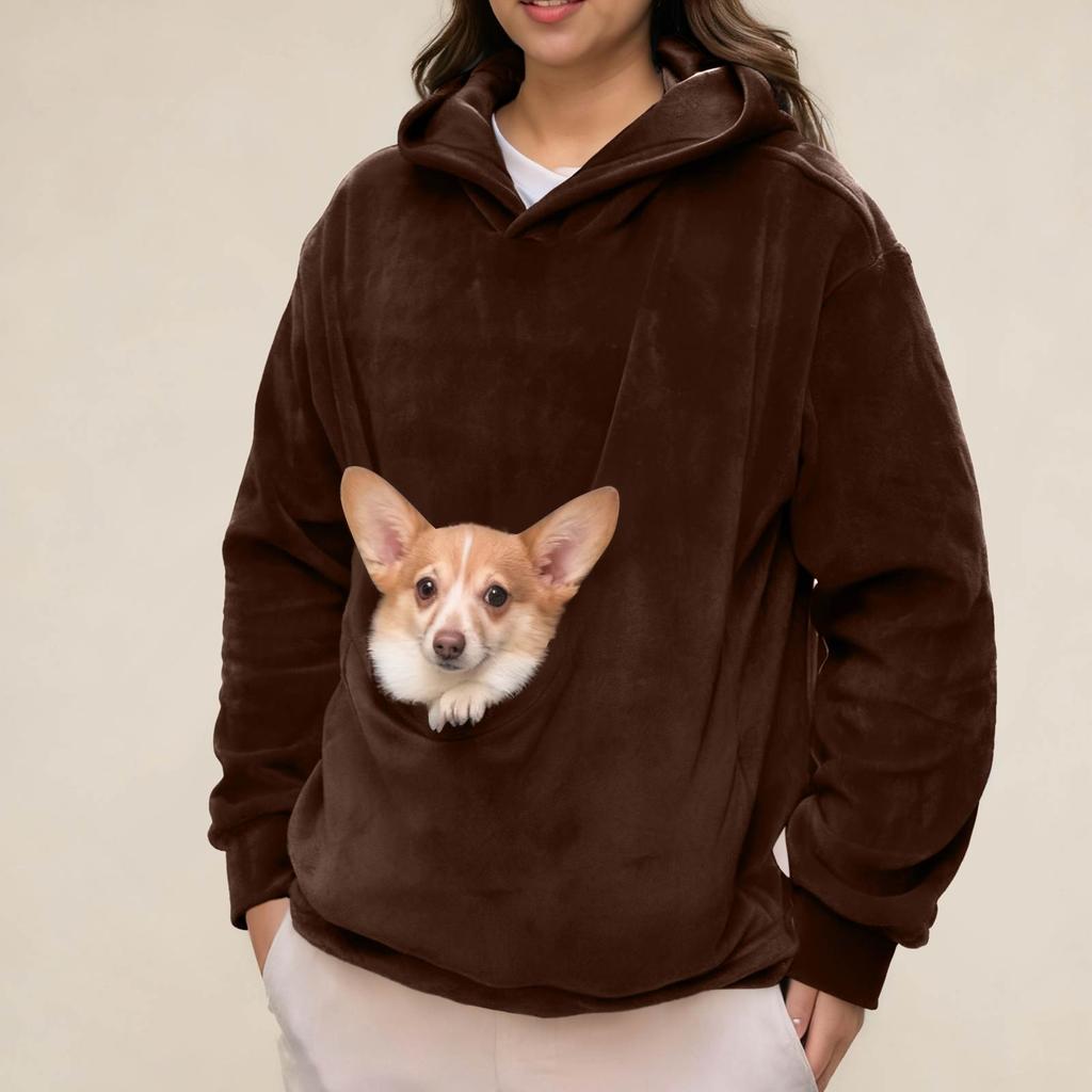 Unisex Casual Color Long Sleeve Hooded Sweatshirt with Pet Pocket