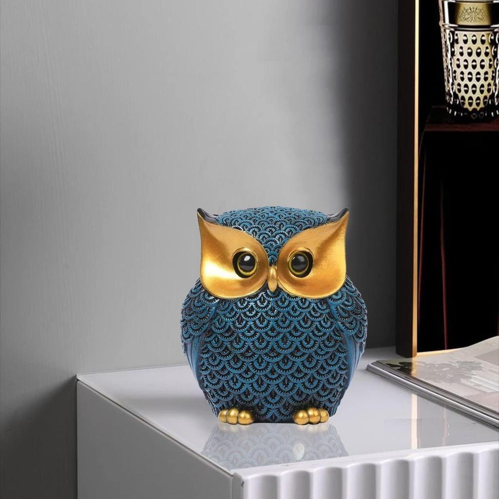 Modern stilig Lucky Owl Resin Art Figur Showpiece (Blå), 1 del