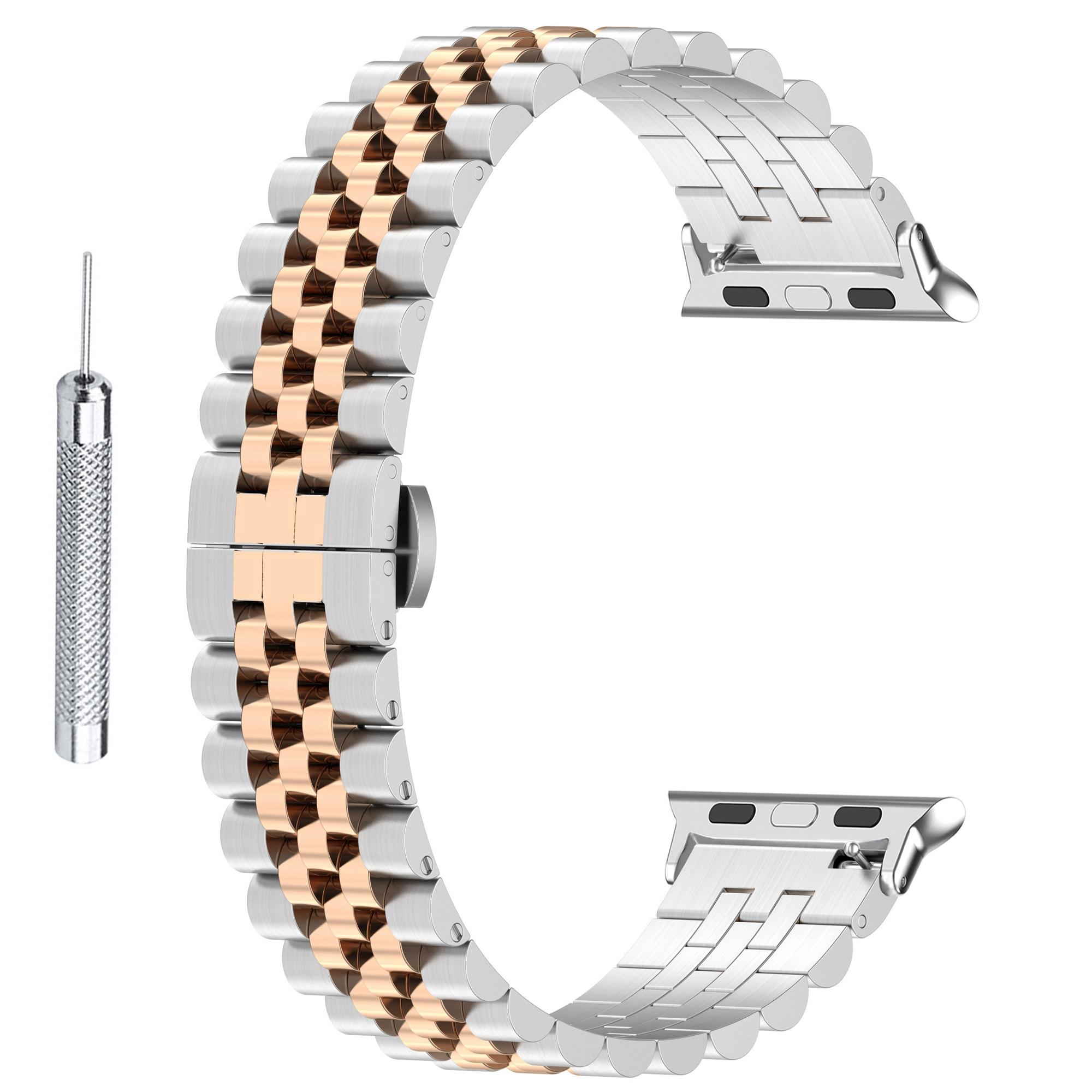 

Вощеный ремешок для часов из коровьей кожи для Apple Watch Series 10 42 мм/9 8 7 41 мм/SE (2023) SE (2022) SE 6 5 4 40мм/3 2 1 38мм Ремешок для часов 5 бусин с инструментом Silver/Rose Gold