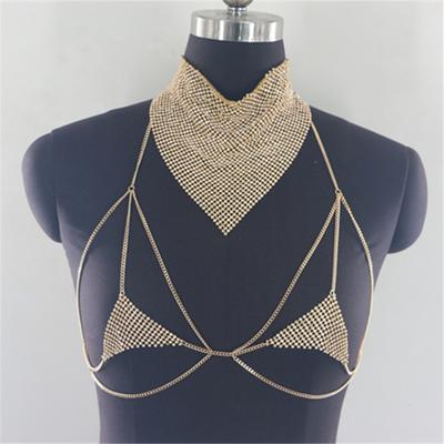 Yousheng Chaîne de Corps pour Femme Bijoux Chaînes de Poitrine Superposées Collier Strass Party Rave Nightclub Accessoires de Bijoux Corporels pour Femmes Filles