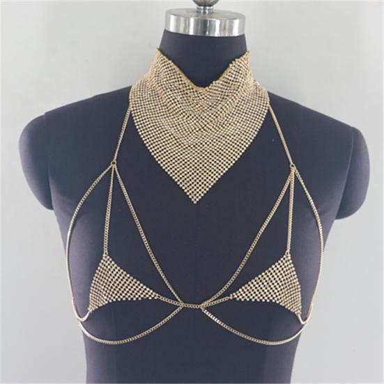 Yousheng Women Body Chain Jewelry Layered Chest Chains Rhinestone Necklace Rave Party Nightclub Body Jewelry Accessories for Women Girls