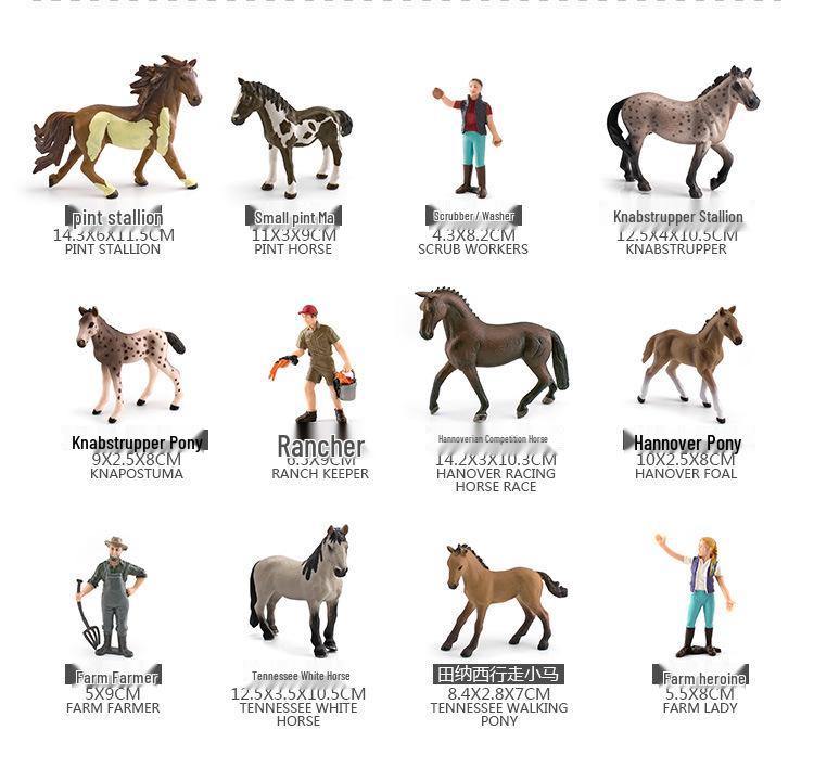 Cross-Border Children's Horse Farm Playset with Pinto Horse, Worker, Fence, Tools, Haystack, and Scene Decoration