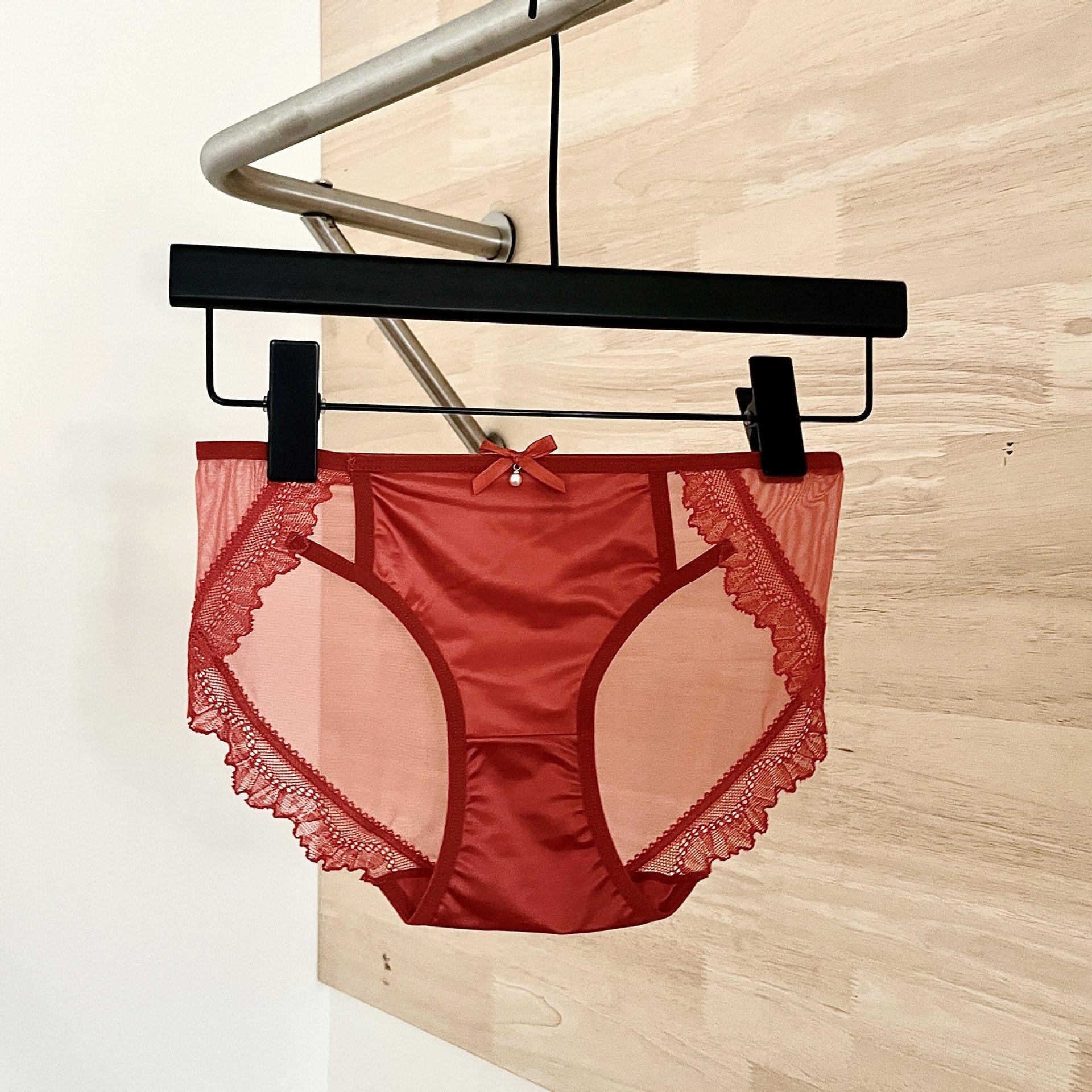 

Женские трусы-слипы треугольной формы из кружева, дышащие, удобные, с хлопковой ластовицей L кирпич красный