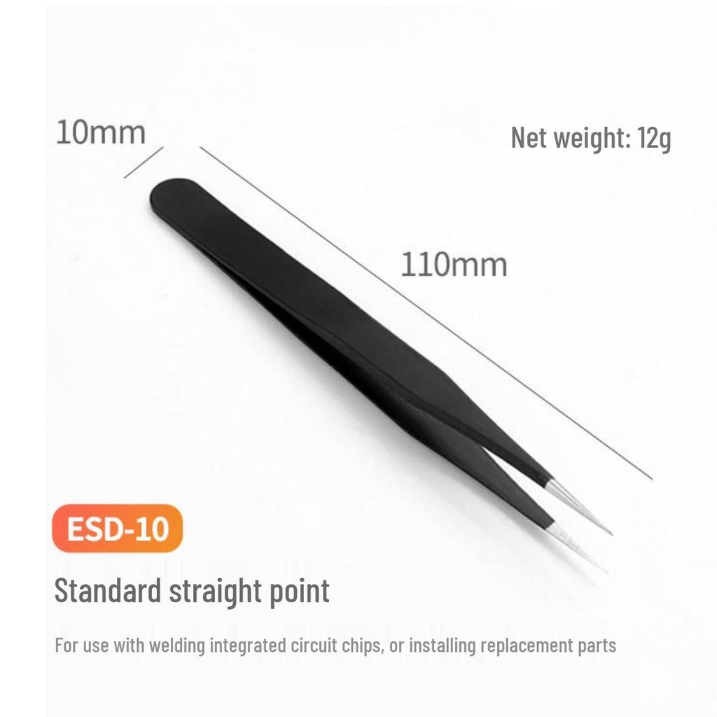 Black Anti-Static Stainless Steel Curved Tip Tweezers Set for Nail Art, Journaling, and Repairs