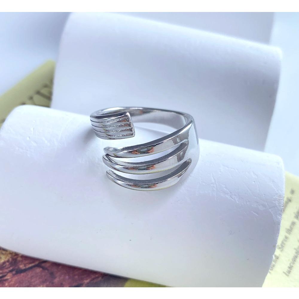 925 Silver Hollow Out Rings Women Three Layered Cross Punk Vintage Jewelry Gift Irregular Design
