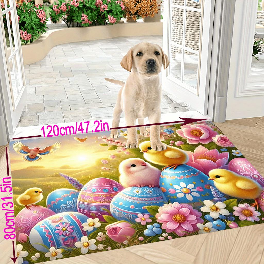 1Pcs Spring Egg  Print Waterproof Non-Slip Thick Cushioned Kitchen Mat Heavy Duty Comfort Standing Mat for Kitchen Bathroom