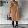 HNXC Damen Vintage Casual Gitterdruck Herbst Winter Langarm Polokragen Jacken & Mäntel
