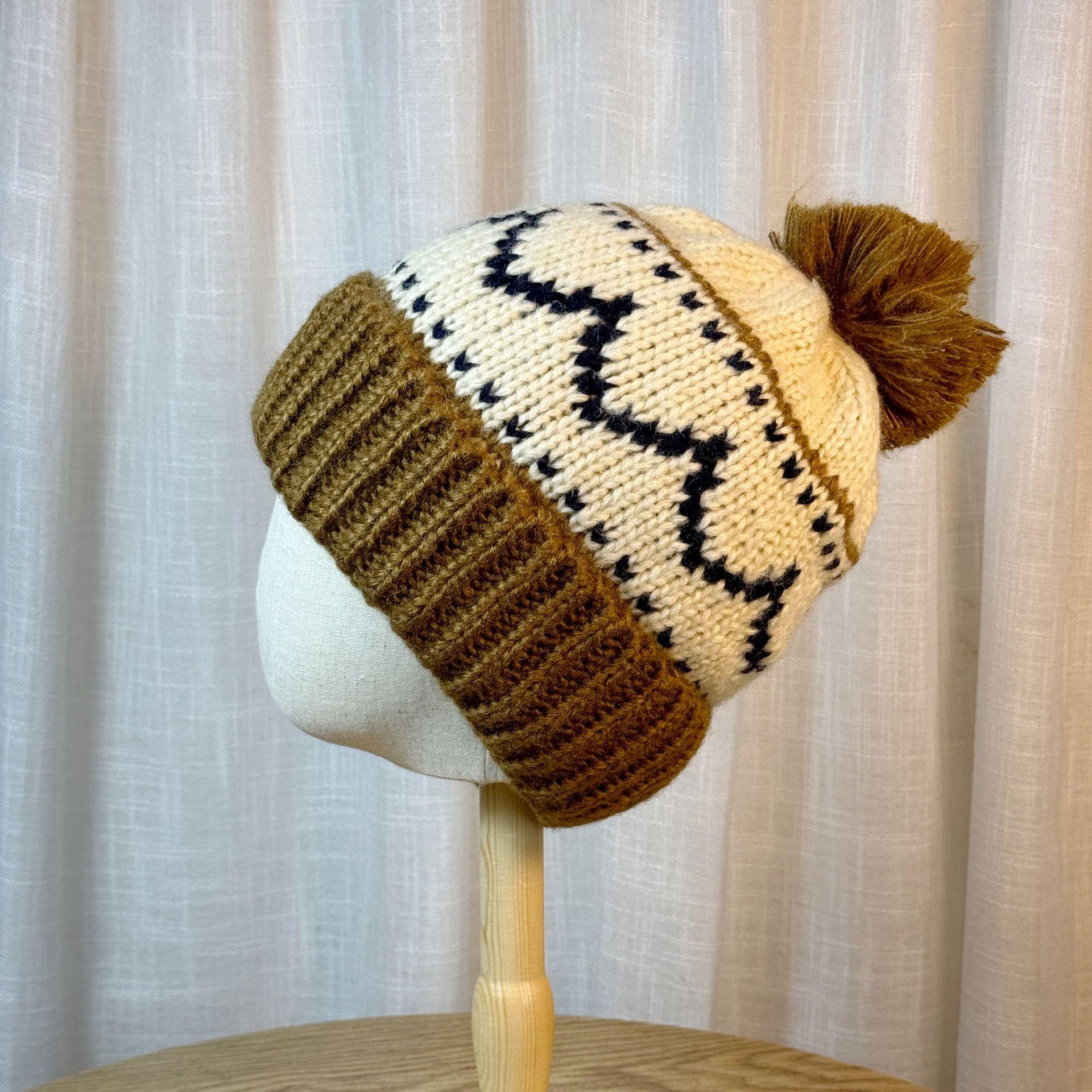 

Зимняя атмосфера Маллард Коричневая вязаная шапка милый меховой помпон утолщенная и теплая корейский стиль шапка с защитой ушей для женщин one size