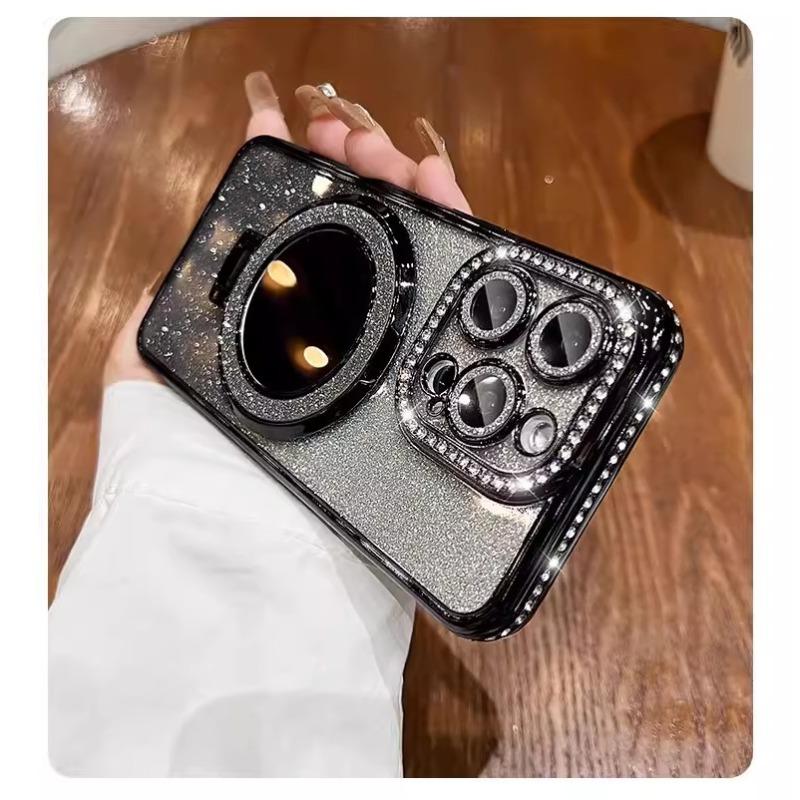 

Чехол для мобильного телефона IPhone16proMax с боковым алмазным блеском, Apple 15 магнитный 14, чехол-подставка с зеркалом для макияжа 13 iPhone16proMax