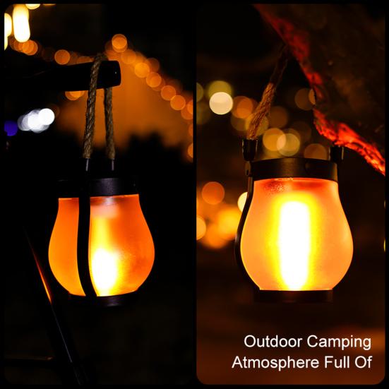 Flickering Flame Solar Lantern Two Lighting Modes Dual Charging Outdoor Waterproof Hanging Lantern LED Solar Lamp