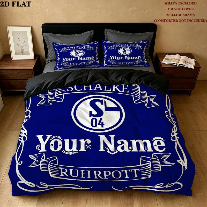 Schalke Fanartikel Benutzerdefinierter Namensmuster Bettwäsche Steppdecke Set Bettbezug Kissenbezug Heimgeschenk(1 Bettbezug + 2 Kissenbezüge, ohne Füllung)