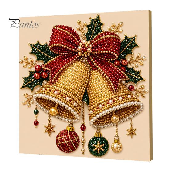 Artistic Faux Pearl Bead Mosaic Christmas Art Kit, 20x20cm Xmas Painting DIY Decorative Gemstone Wall Sparkling 3D Diamond Craft Kit for Adults,