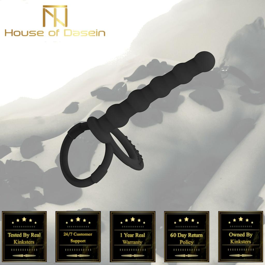 Black Double Penetration  Ring Strapon Anal Beads Dildo Butt Plug Strap Ons